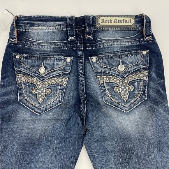 New ROCK REVIVAL Jeans Size 26 Kerra Easy Skinny Embellished Bling Y2K Jeans - Picture 2 of 9
